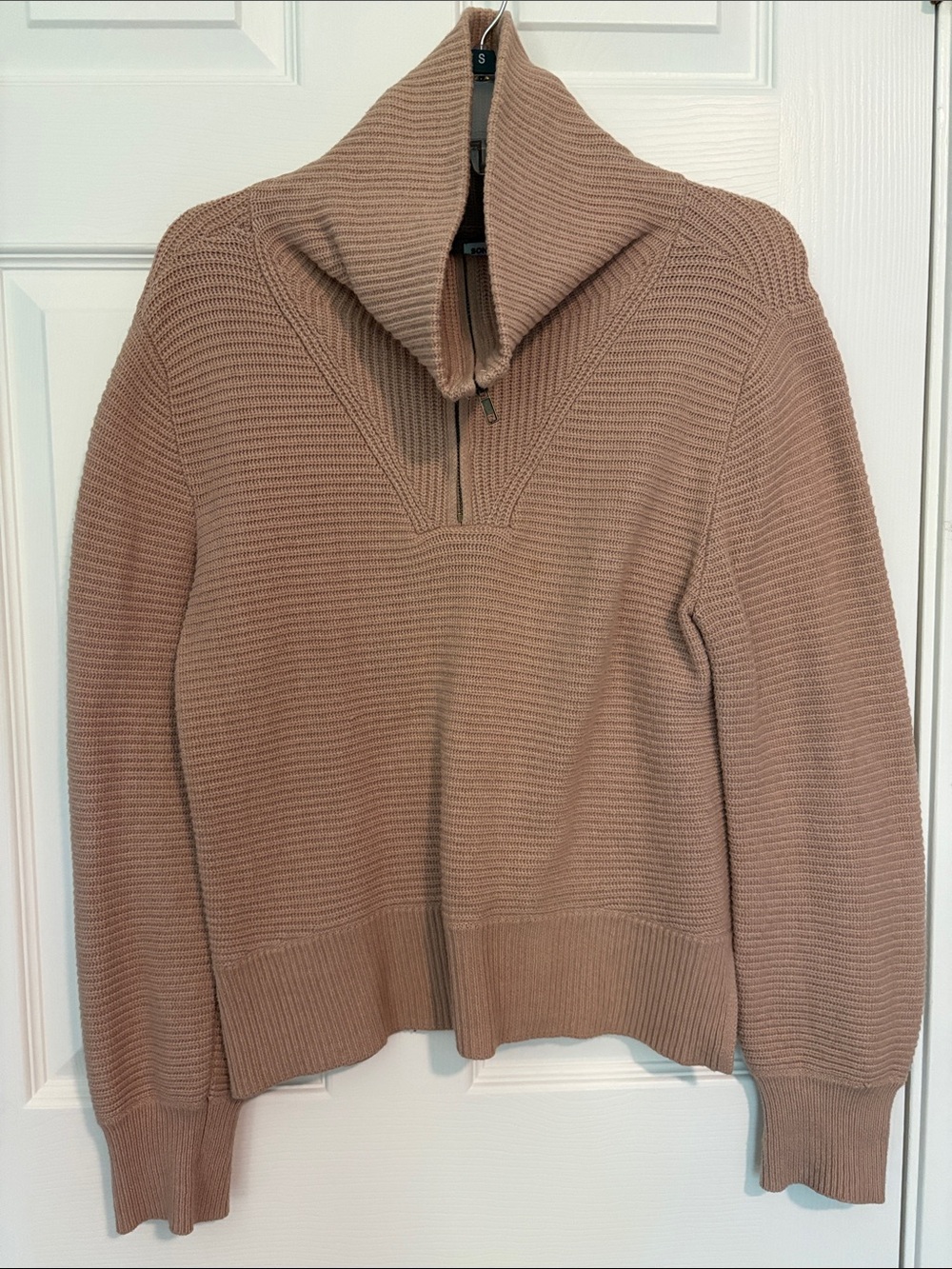 Ribbed Half-Zip Cowl Sweater - Taupe